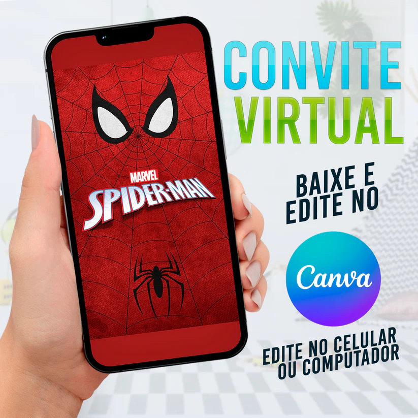 Convite Animado Homem-Aranha Editável no Canva - Festa Aniversário Homem-aranha