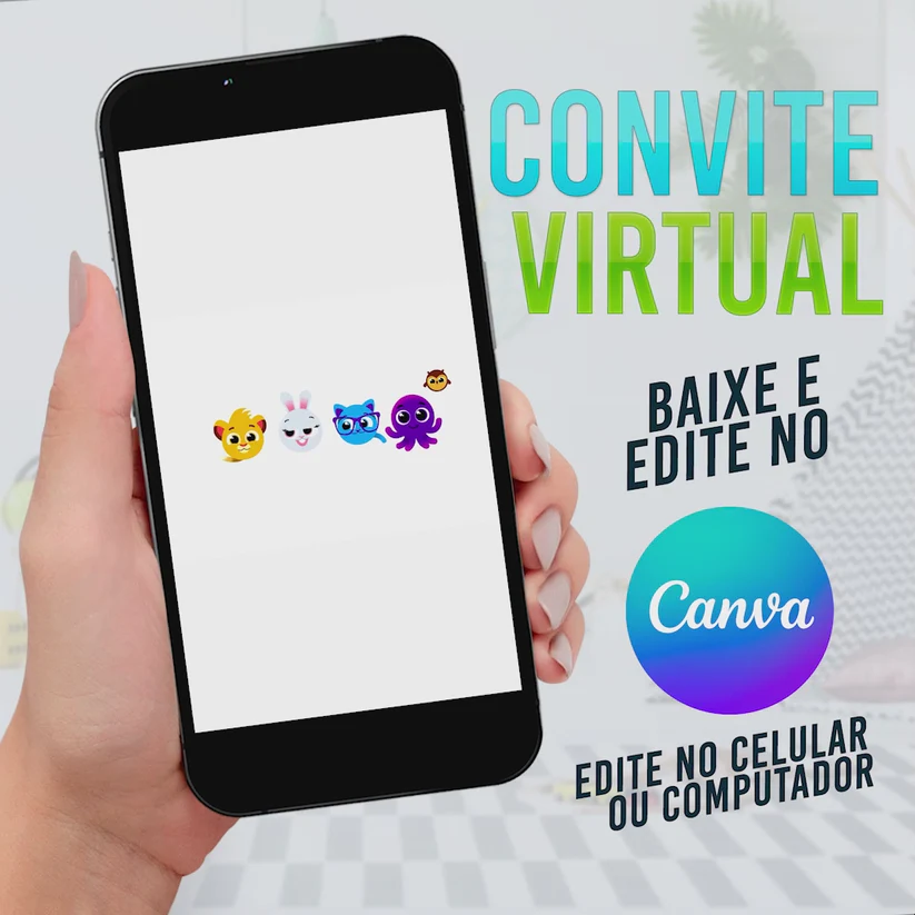 Convite Virtual Bolofofos Editável no Canva - Festa Infantil Tema Musical (YouTube)