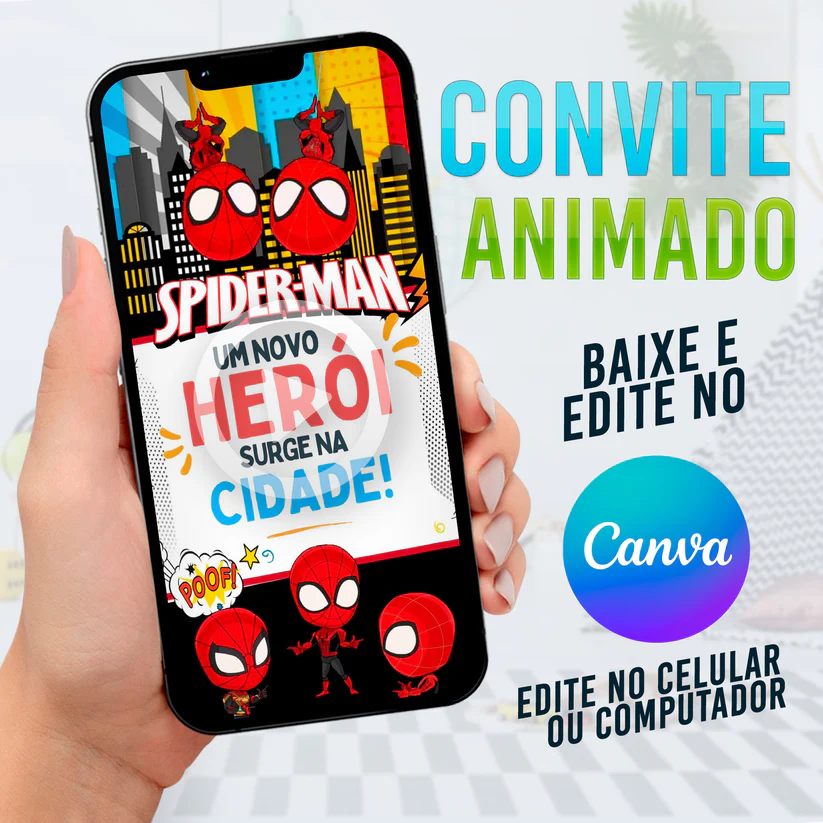 Convite Animado Homem-Aranha Baby Editável no Canva (Vídeo)